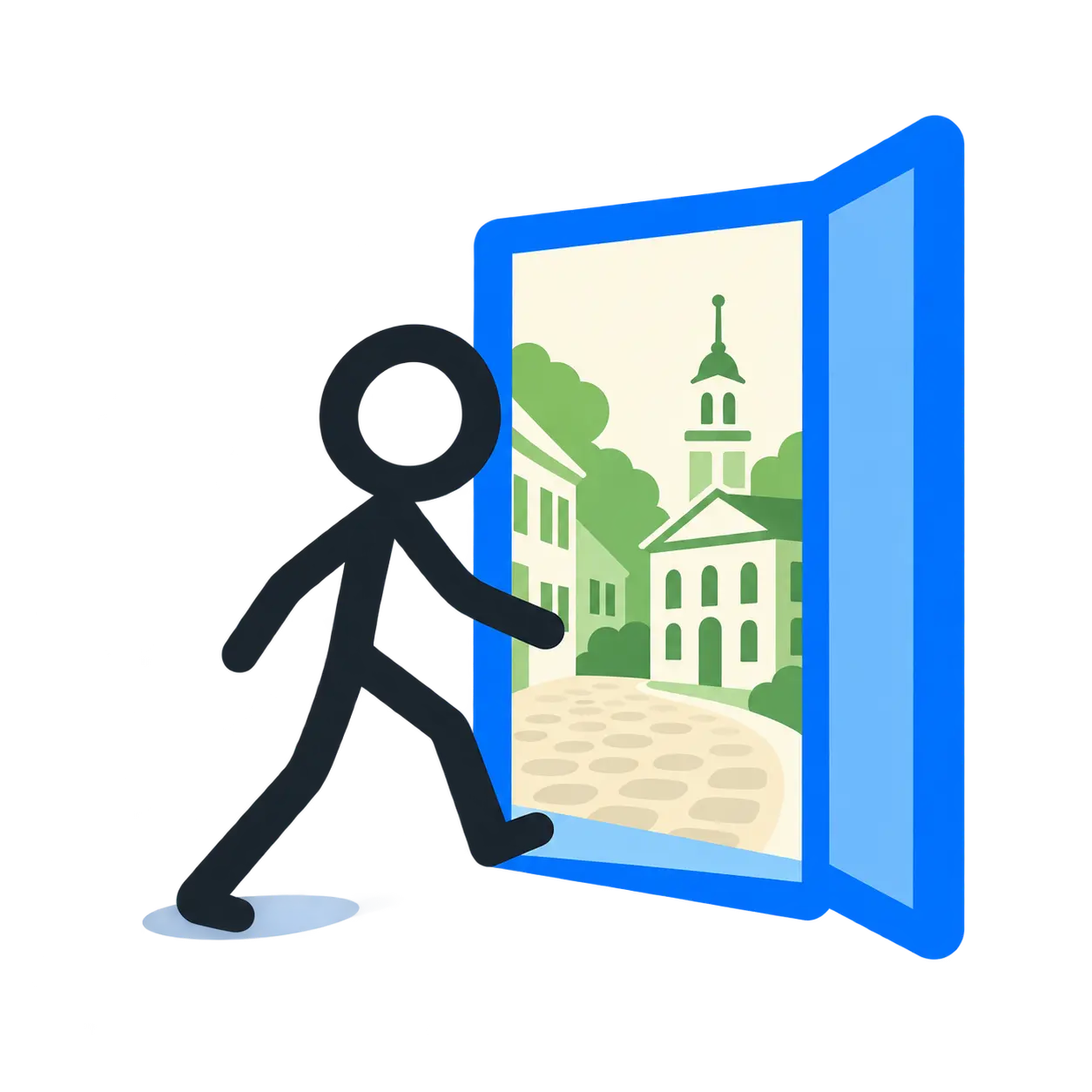 A student entering a historical scene.